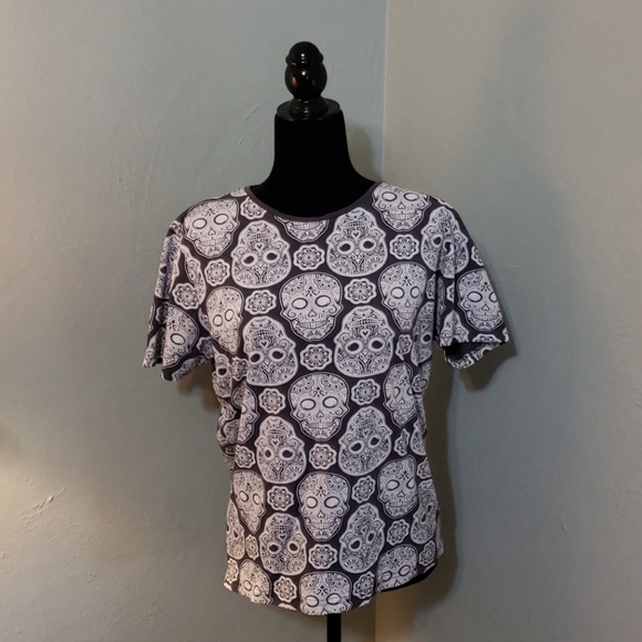Skull graphic tee unisex grey white size small unisex - Picture 1 of 5